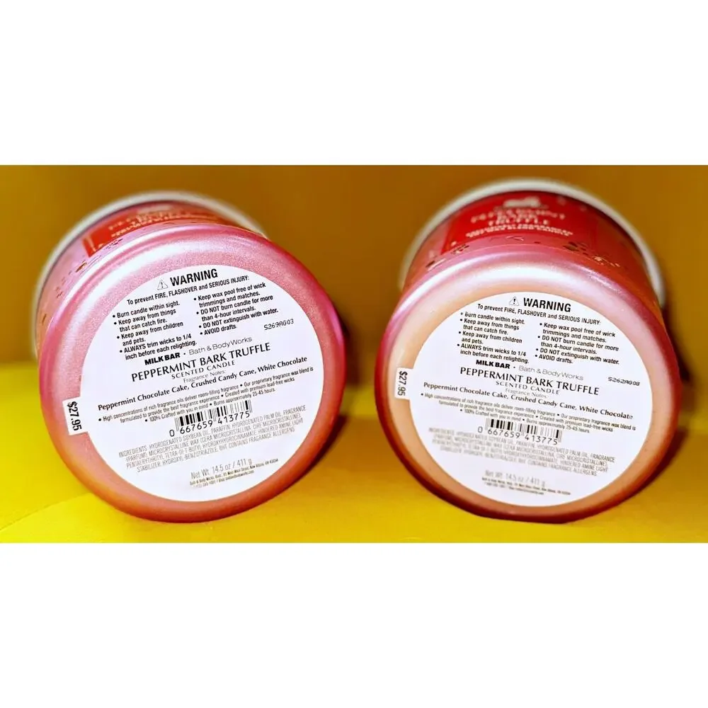 Set of 2 Bath & Body Works Peppermint Bark Truffle Milk Bar 3-Wick Candle 14.5oz - Picture 5 of 7